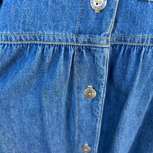 90s Vintage Denim Maxi Dress Velvet Collar/Cuffs Button-Down Front Waist Tie 4P - Picture 10 of 10